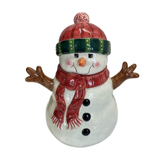 Snowman Cookie Jar By Sakura Fiddlestix Earthenware Snowmen Portraits - Picture 1 of 8